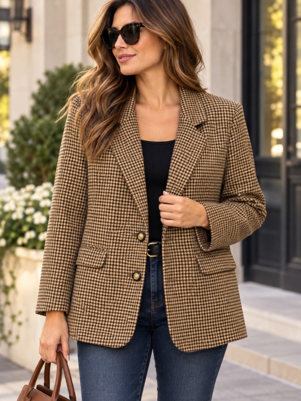 Alfred Dunner Vintage Houndstooth Wool Blend Blazer – Women’s Size 12 – Made in